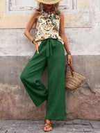 Printed Tank Top and Wide Leg Pants Set - Whatever You Like Shop