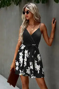 Floral V Neck Spaghetti Strap Belted Cami Dress - Whatever You Like Shop
