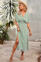 V Neck Speckled Side Split Fit Maxi Dress - Whatever You Like Shop