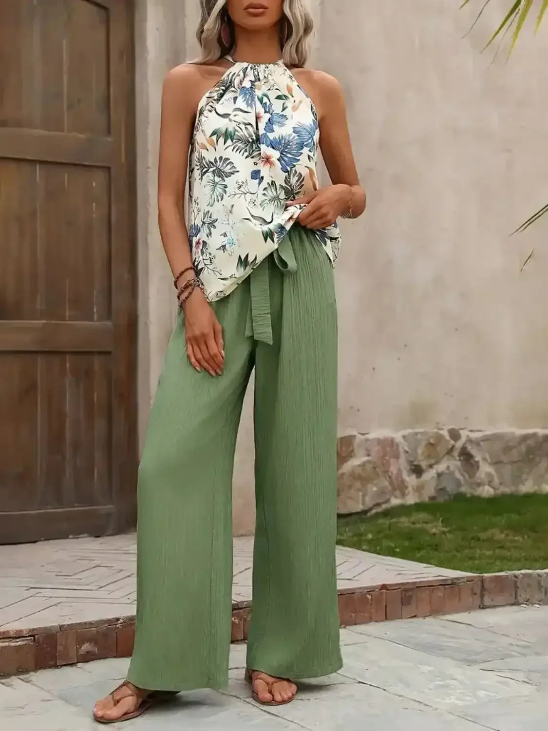 Printed Tank Top and Wide Leg Pants Set - Whatever You Like Shop