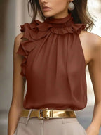 Ruffle High Neck Sleeveless Top