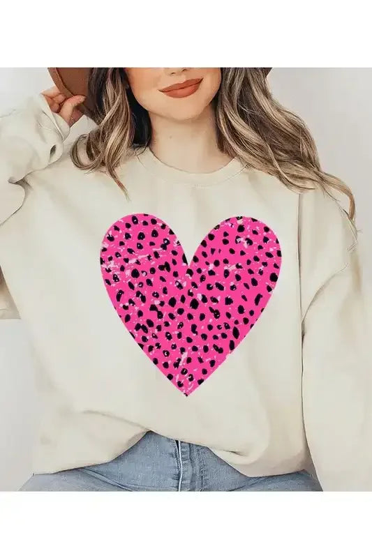 Dalmatian Print Heart Fleece Sweatshirt - Whatever You Like Shop