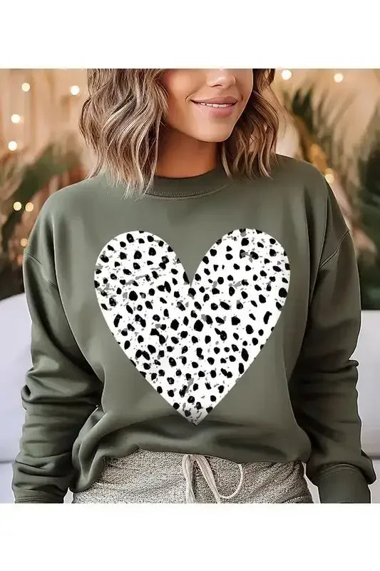 Dalmatian Print Heart Fleece Sweatshirt - Whatever You Like Shop