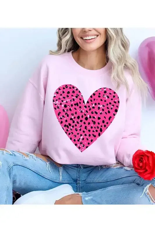 Dalmatian Print Heart Fleece Sweatshirt - Whatever You Like Shop