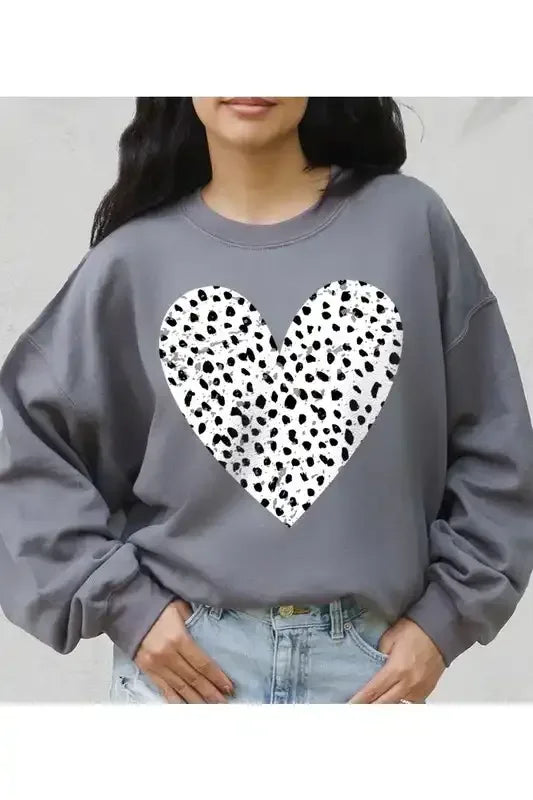 Dalmatian Print Heart Fleece Sweatshirt - Whatever You Like Shop
