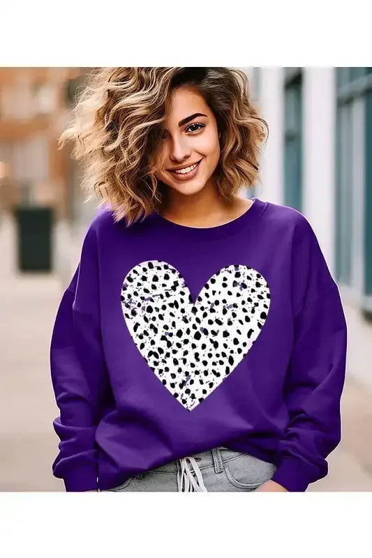 Dalmatian Print Heart Fleece Sweatshirt - Whatever You Like Shop