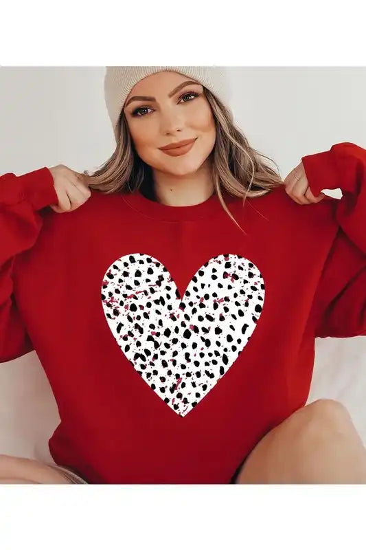 Dalmatian Print Heart Fleece Sweatshirt