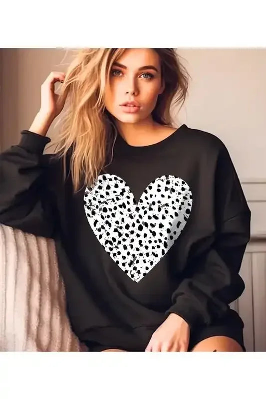 Dalmatian Print Heart Fleece Sweatshirt - Whatever You Like Shop