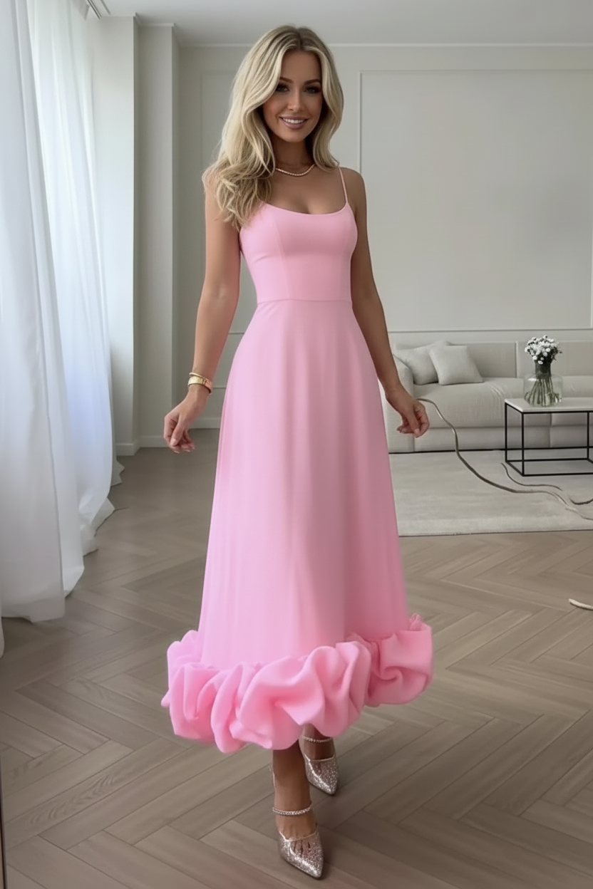 Ruffle Hem Scoop Neck Midi Dress