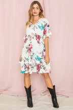Floral V-Neck Ruffle Dress - Whatever You Like Shop
