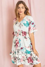 Floral V-Neck Ruffle Dress - Whatever You Like Shop