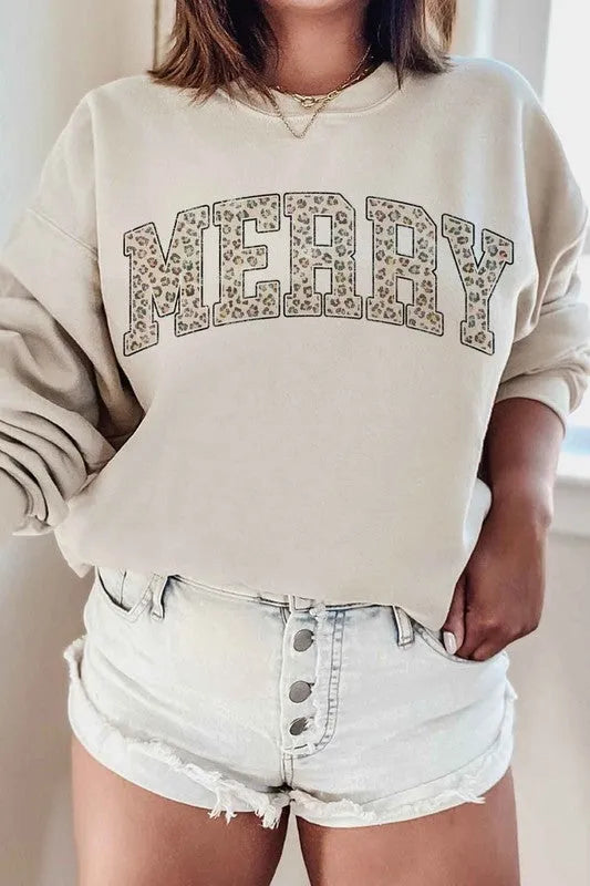 Leopard Merry Christmas Graphic Sweatshirt