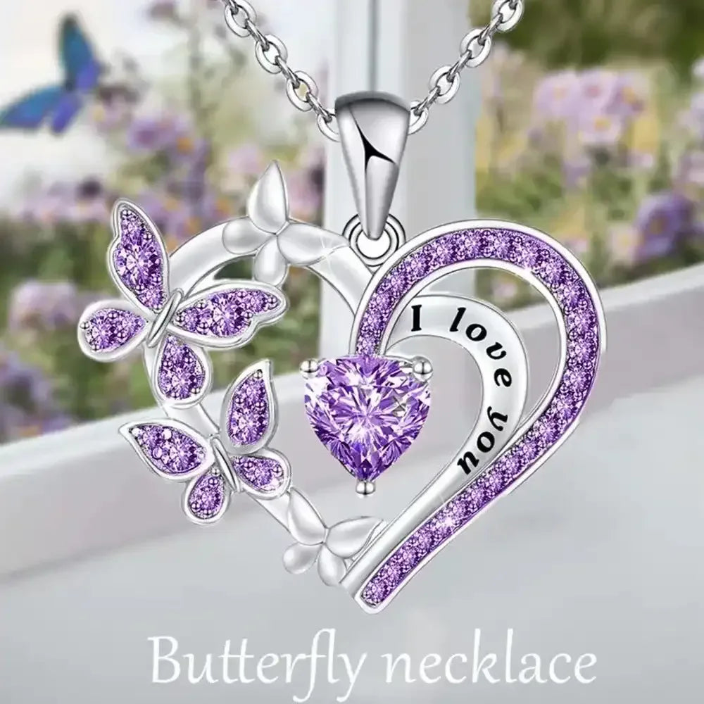 Rhinestone Butterfly Love Necklace - Whatever You Like Shop