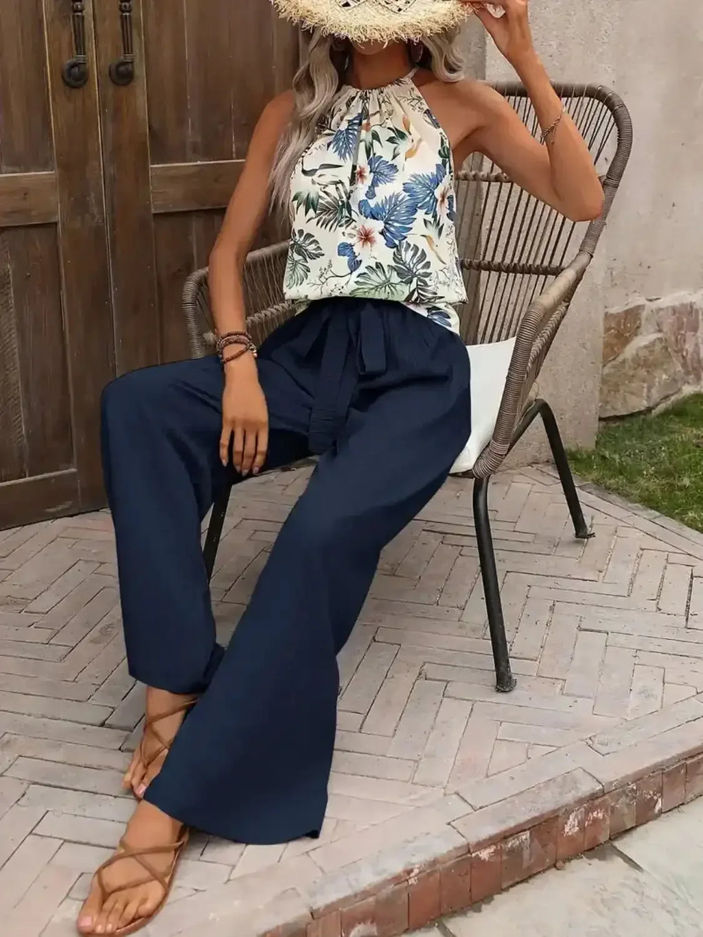 Printed Tank Top and Wide Leg Pants Set - Whatever You Like Shop