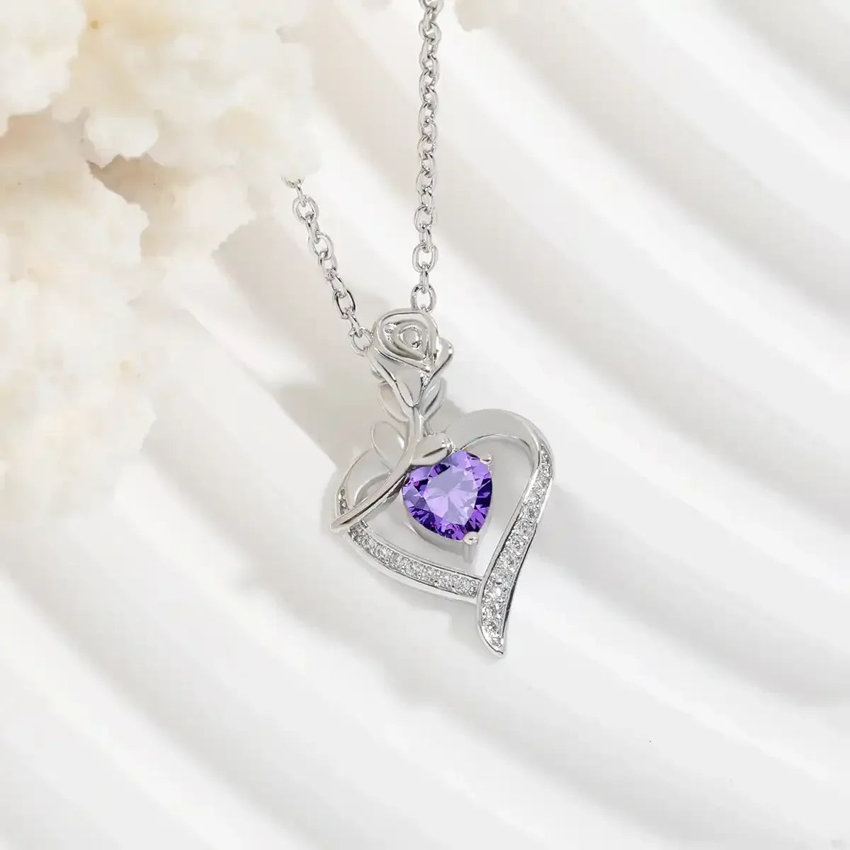 Rose Heart shaped Necklace With Rhinestones - Whatever You Like Shop