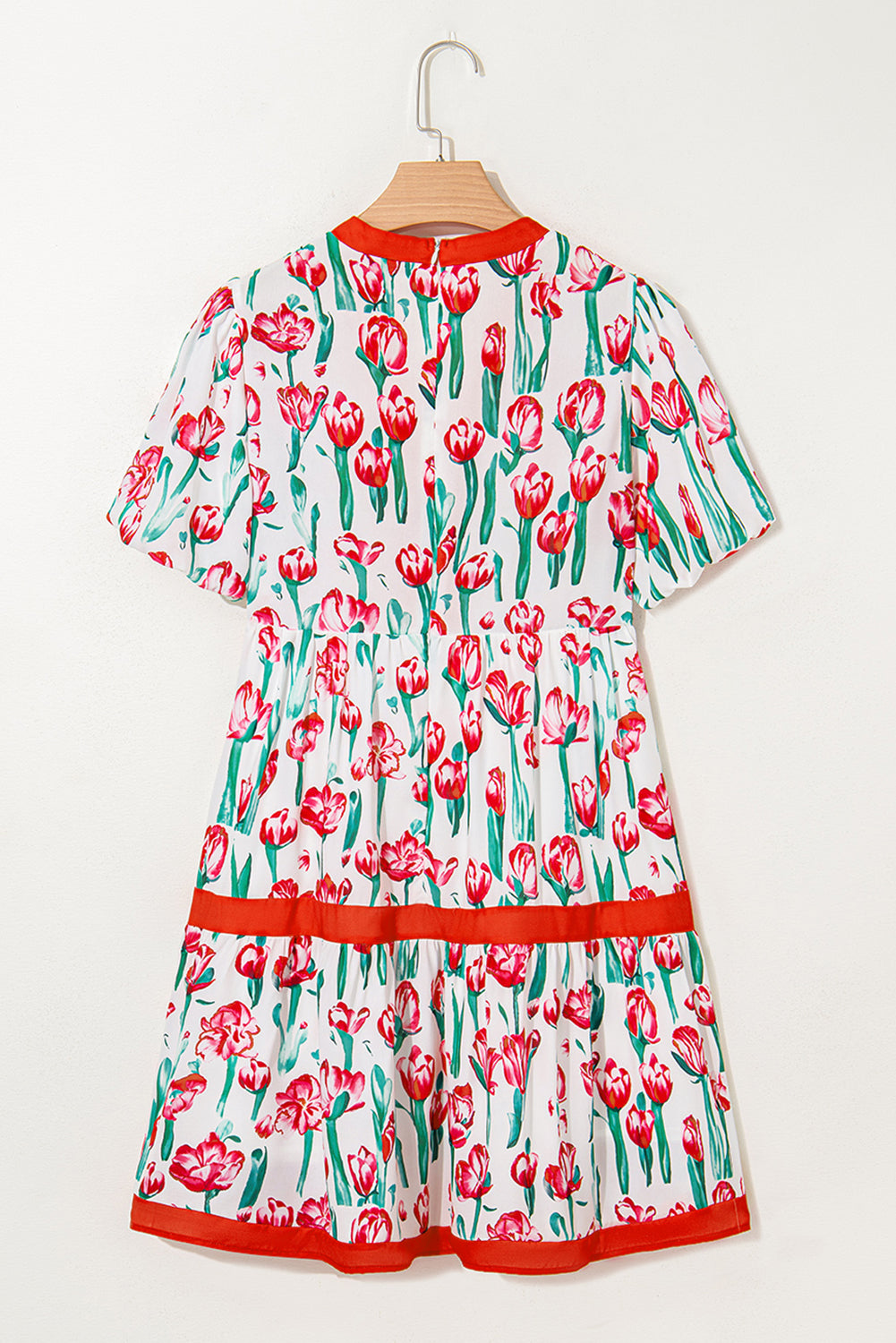 Floral Contrast Trim V-Neck Babydoll Dress