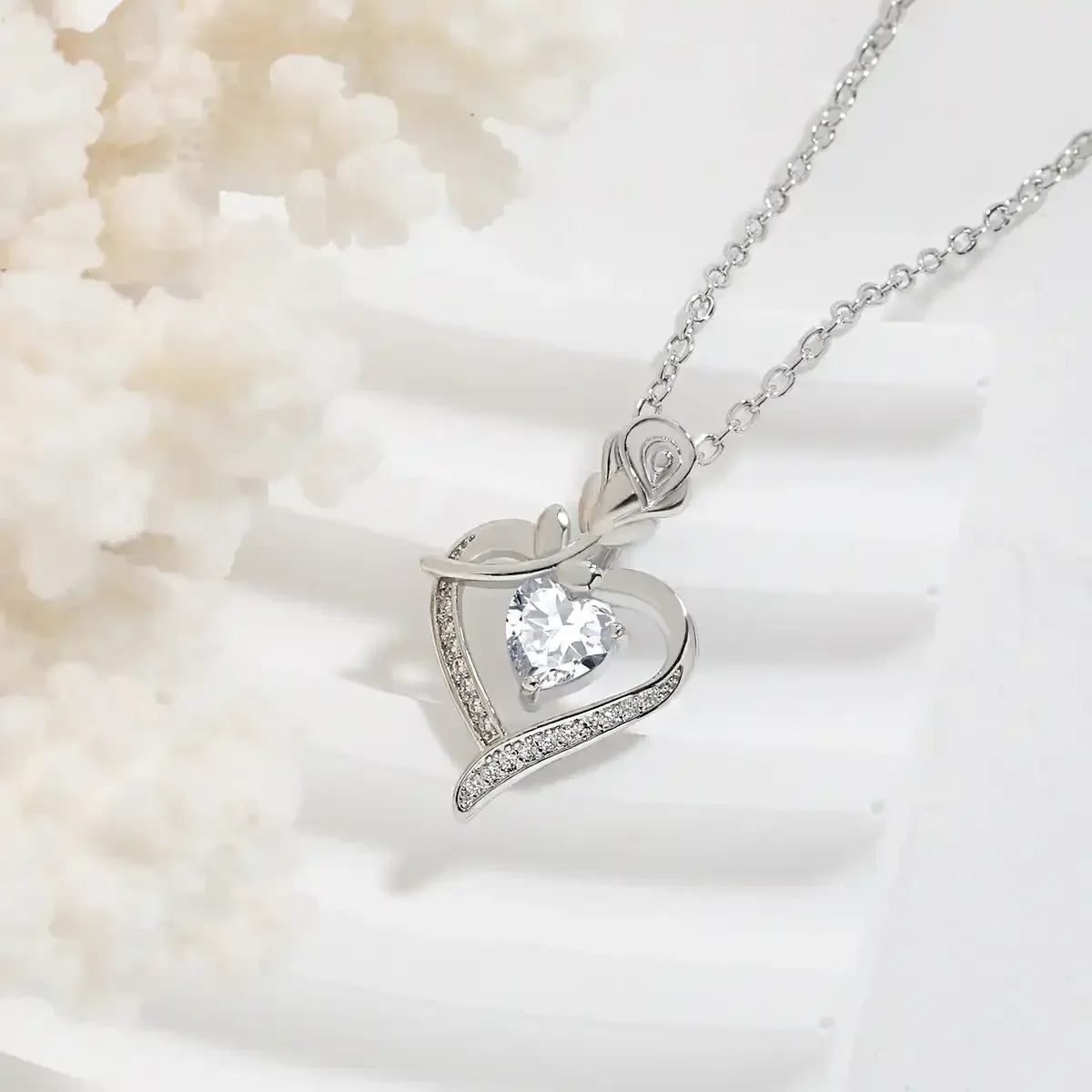 Rose Heart shaped Necklace With Rhinestones - Whatever You Like Shop