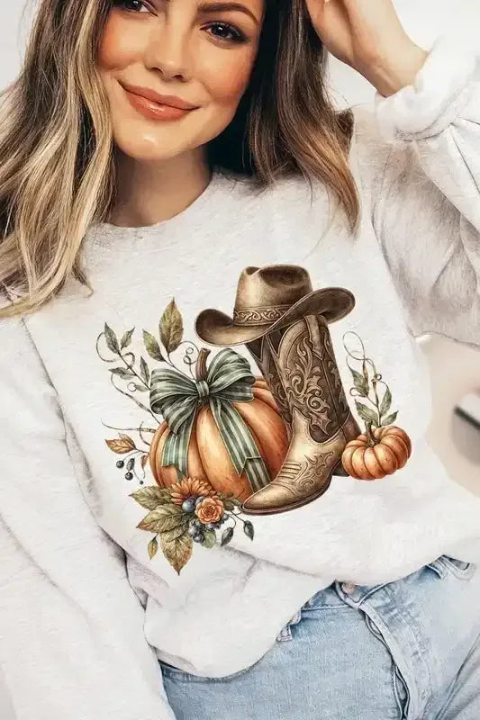 Pumpkin Western Fall Graphic Sweatshirts - Whatever You Like Shop