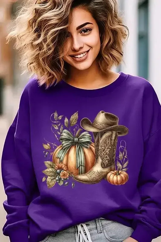 Pumpkin Western Fall Graphic Sweatshirts - Whatever You Like Shop
