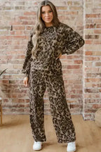 Leopard Patchwork Pullover and Drawstring Pant Set - Whatever You Like Shop