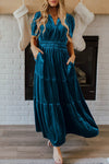 Short Sleeve Shirred Waist Tiered Maxi Dress