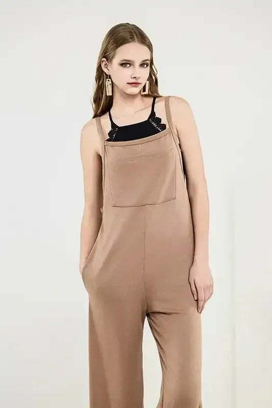 Plus Boho Terry Wide Leg Jumpsuits with Pocket - Whatever You Like Shop
