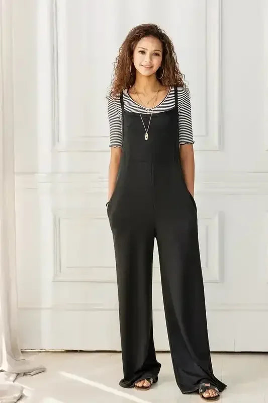 Plus Boho Terry Wide Leg Jumpsuits with Pocket - Whatever You Like Shop