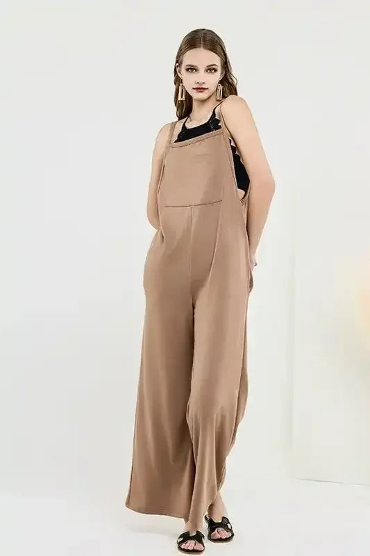 Plus Boho Terry Wide Leg Jumpsuits with Pocket - Whatever You Like Shop