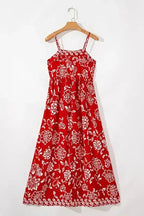 Red Floral Spaghetti Strap Empire Waist Maxi Dress - Whatever You Like Shop