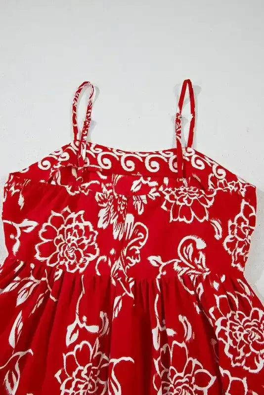 Red Floral Spaghetti Strap Empire Waist Maxi Dress - Whatever You Like Shop