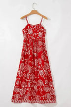 Red Floral Spaghetti Strap Empire Waist Maxi Dress - Whatever You Like Shop