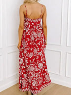 Red Floral Spaghetti Strap Empire Waist Maxi Dress - Whatever You Like Shop