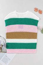 Multicolour Colorblock Notch V Neck Knit T Shirt - Whatever You Like Shop