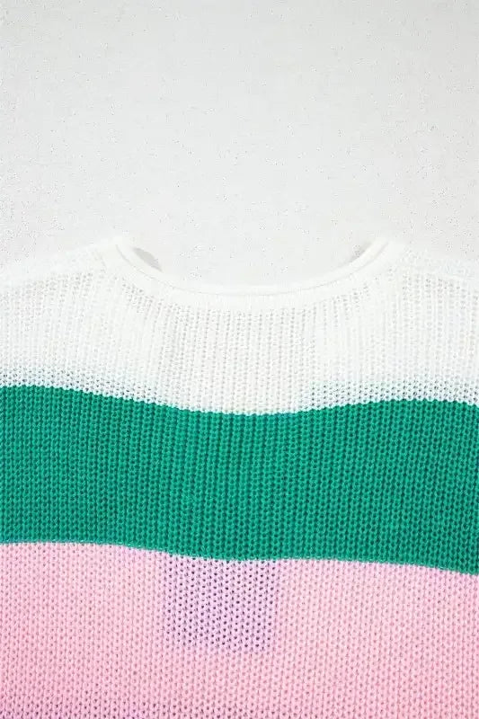 Multicolour Colorblock Notch V Neck Knit T Shirt - Whatever You Like Shop