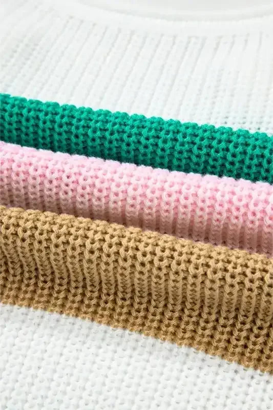 Multicolour Colorblock Notch V Neck Knit T Shirt - Whatever You Like Shop