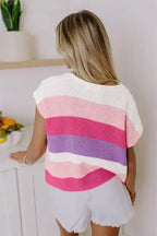 Multicolour Colorblock Notch V Neck Knit T Shirt - Whatever You Like Shop