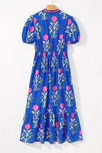 Floral Ruffle Hem Pop of Color Neckline Dress - Whatever You Like Shop