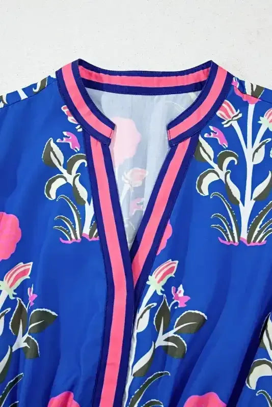 Floral Ruffle Hem Pop of Color Neckline Dress - Whatever You Like Shop