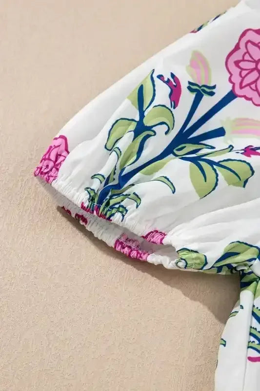 Floral Ruffle Hem Pop of Color Neckline Dress - Whatever You Like Shop