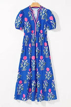 Floral Ruffle Hem Pop of Color Neckline Dress - Whatever You Like Shop