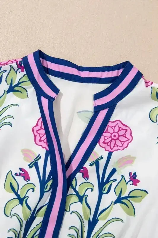 Floral Ruffle Hem Pop of Color Neckline Dress - Whatever You Like Shop