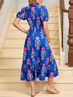 Floral Ruffle Hem Pop of Color Neckline Dress - Whatever You Like Shop