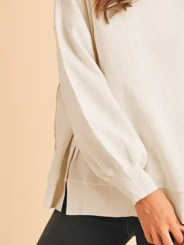 Cotton Waffle Bishop Split Oversized Pullover - Whatever You Like Shop
