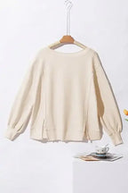 Cotton Waffle Bishop Split Oversized Pullover - Whatever You Like Shop