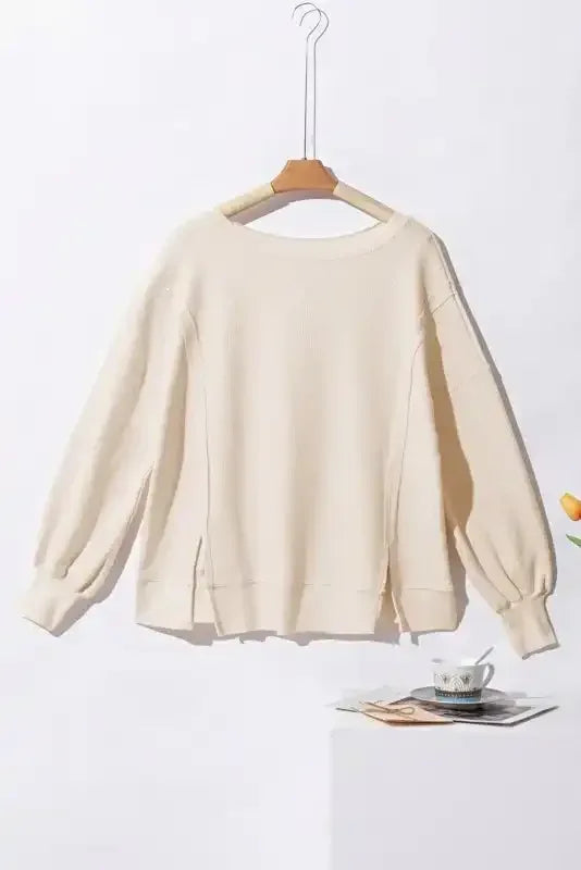 Cotton Waffle Bishop Split Oversized Pullover - Whatever You Like Shop