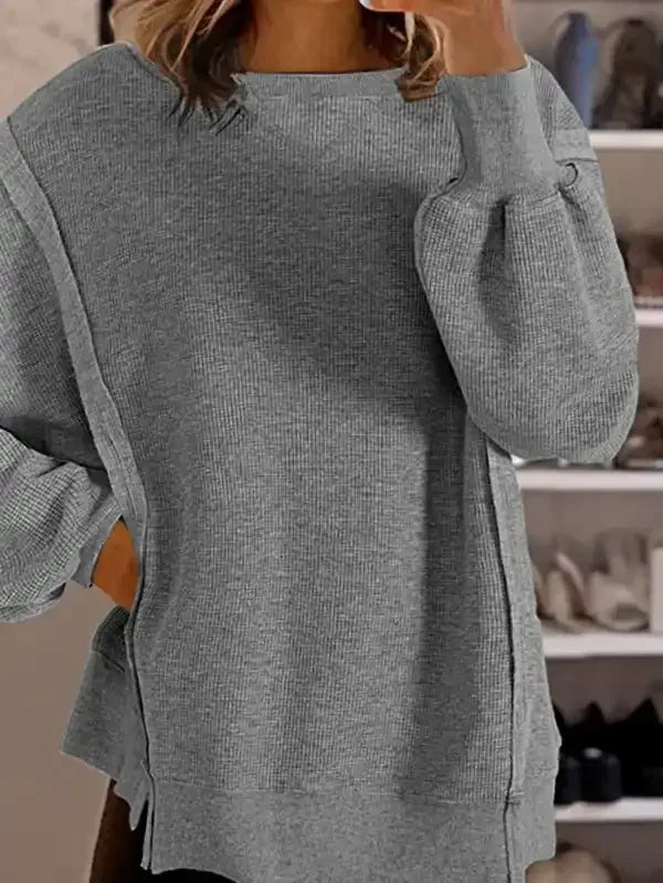 Cotton Waffle Bishop Split Oversized Pullover - Whatever You Like Shop