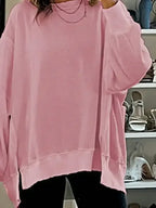 Cotton Waffle Bishop Split Oversized Pullover - Whatever You Like Shop