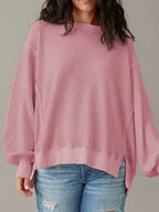 Cotton Waffle Bishop Split Oversized Pullover - Whatever You Like Shop