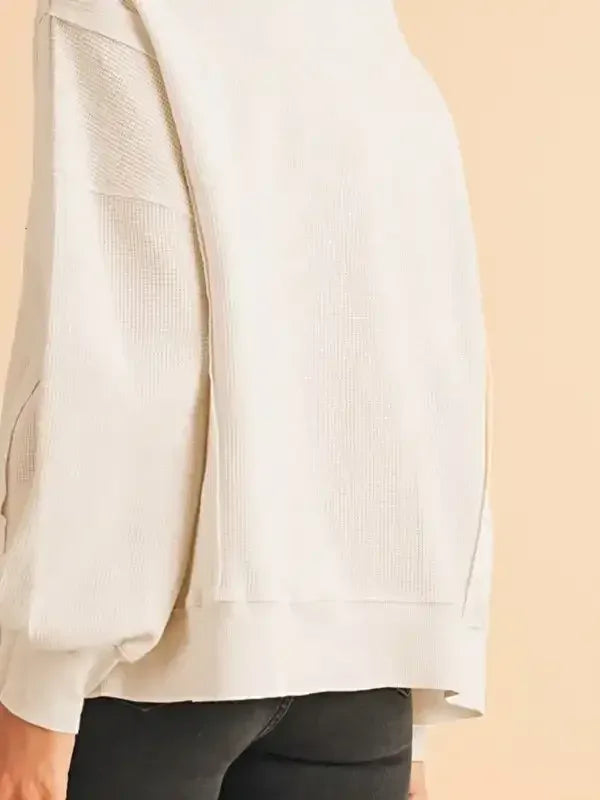 Cotton Waffle Bishop Split Oversized Pullover - Whatever You Like Shop