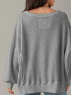 Cotton Waffle Bishop Split Oversized Pullover - Whatever You Like Shop